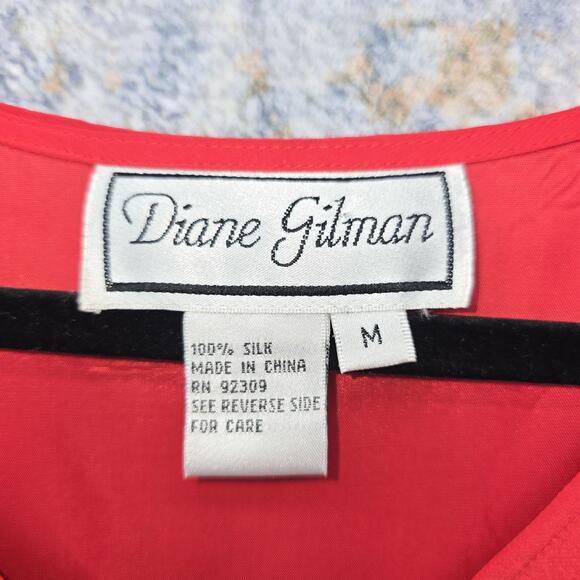 Diane Gilman Dress Womens Medium Red 100% Silk Sleeveless Maxi Side Slit Tank - Picture 3 of 10